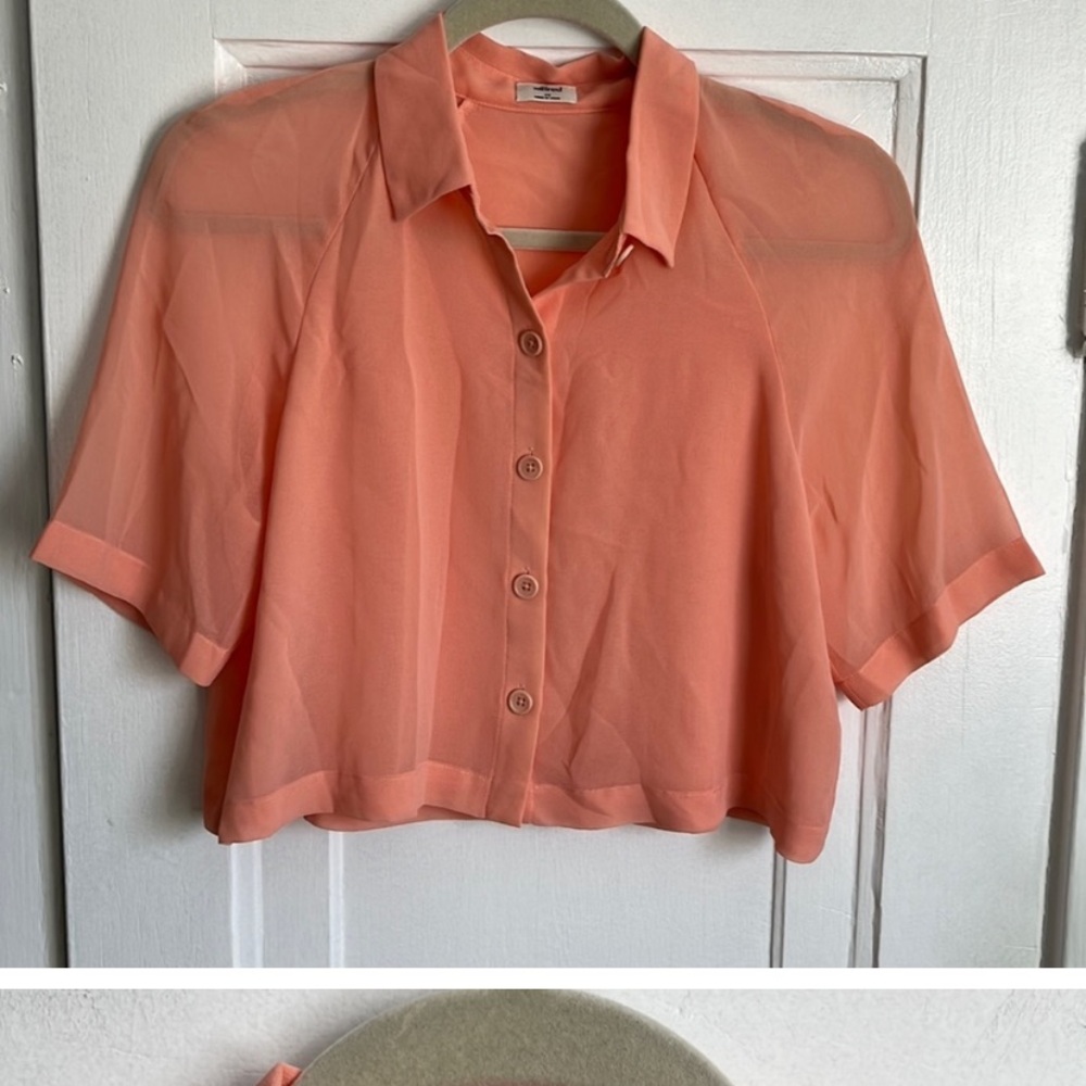 Wilfred Peach Button Down Crop Top